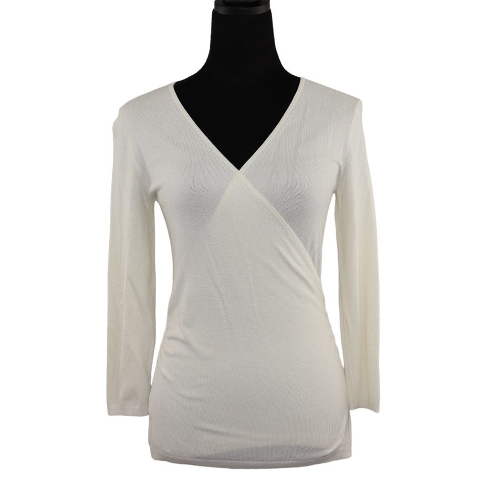 Ann Taylor Loft  Women's Top Ivory Longsleeve Wrap Front Pullover Size XS